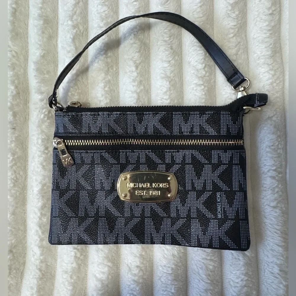 Michael Kors Black and Blue Logo Wristlet